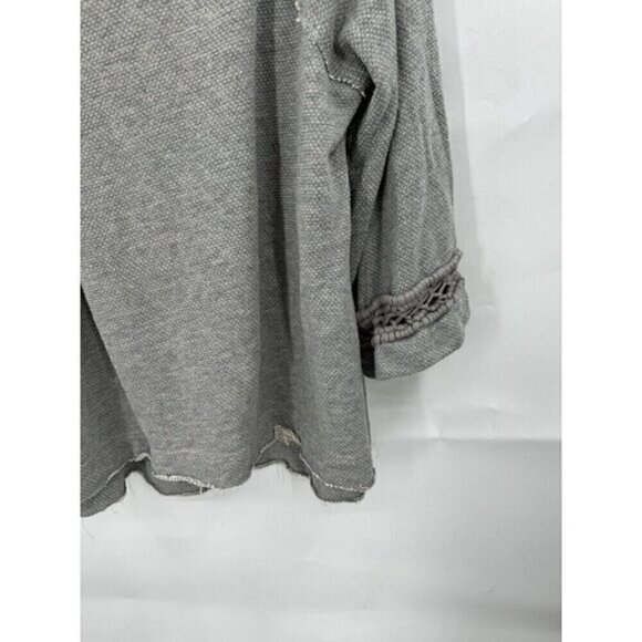 Free People Grey Mystery Wide‎ Sleeve Women Medium Boho Top Crochet Casual - Picture 5 of 10